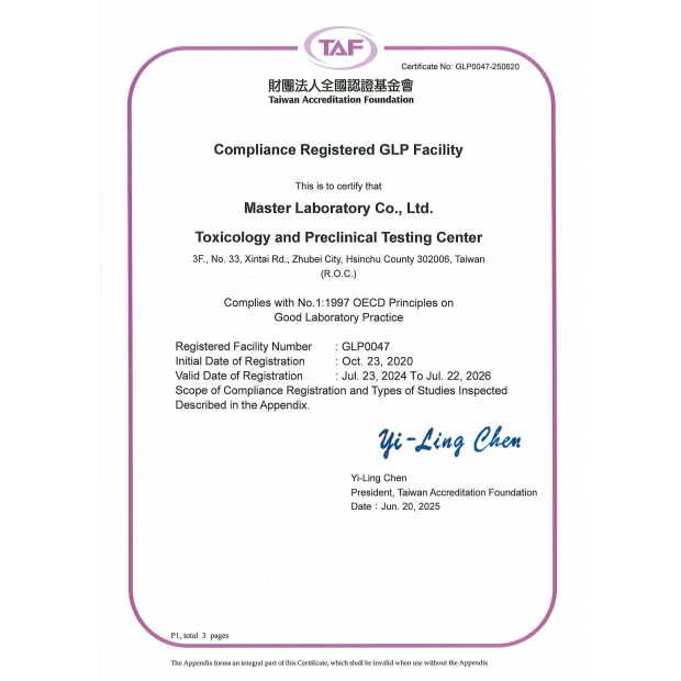 OECD GLP Certificate _TAF_ — Toxicology and Preclinical Testing Center Good Laboratory Practice _ Pa