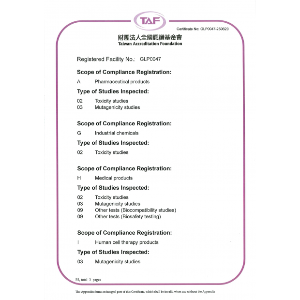 OECD GLP Certificate _TAF_ — Toxicology and Preclinical Testing Center Good Laboratory Practice _ Pa