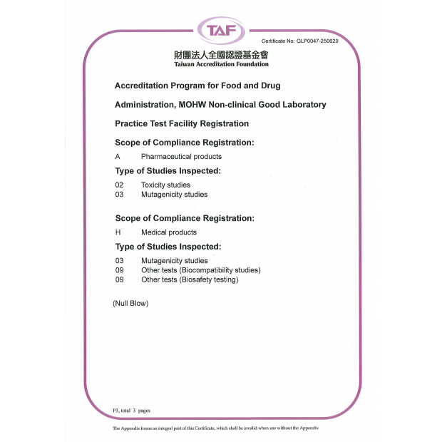 OECD GLP Certificate _TAF_ — Toxicology and Preclinical Testing Center Good Laboratory Practice _ Pa
