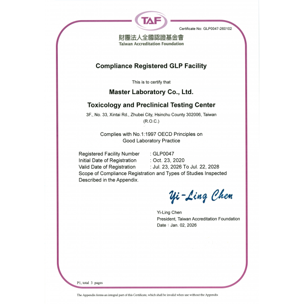 OECD GLP Certificate _TAF_ — Toxicology and Preclinical Testing Center Good Laboratory Practice