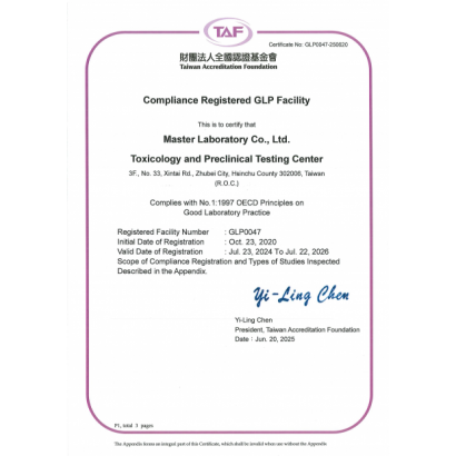 OECD GLP Certificate _TAF_ — Toxicology and Preclinical Testing Center Good Laboratory Practice _ Pa
